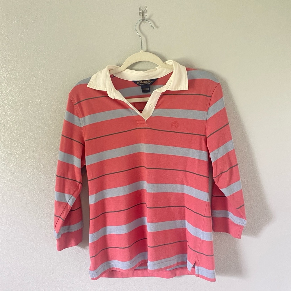 Brook’s Brothers women’s pink striped rugby shirt size medium blokecore preppy